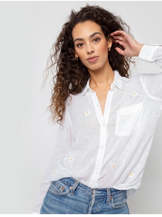 Rails Tops - Rails Charli Linen Blend Button Down Shirt Daisy Embroidery Size Small